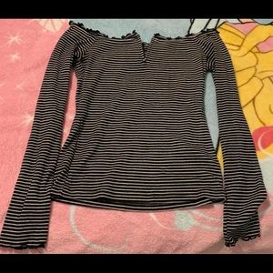 Off the shoulder long sleeve striped top